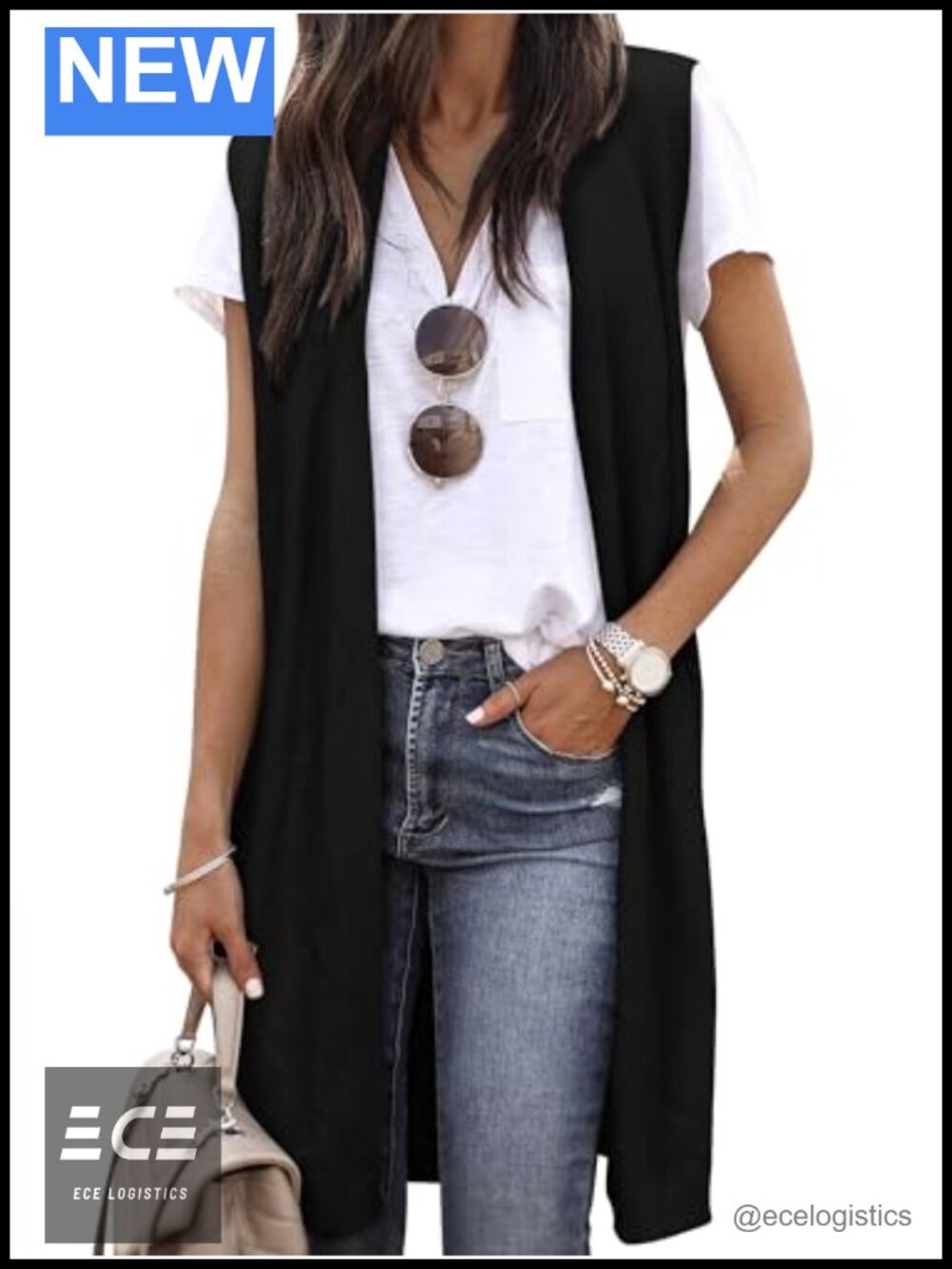 Sleeveless Open Front Knit Sweater Vest Long Cardigan Fitted Lightweight